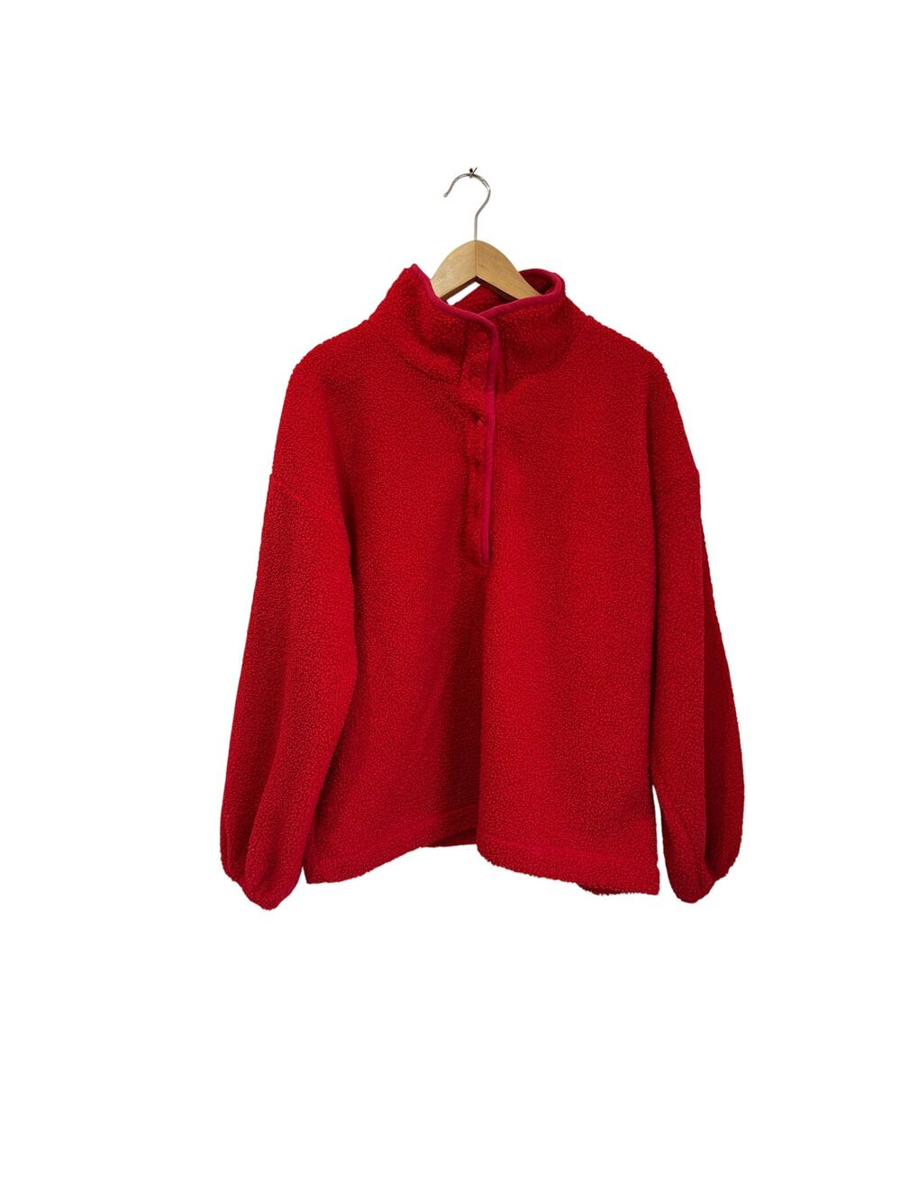 LOFT Red Fleece Pullover Cozy Casual Valentine Winter Top Size XL